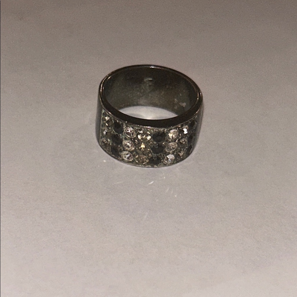 Guess Silver Ring with Clear & black Stones
